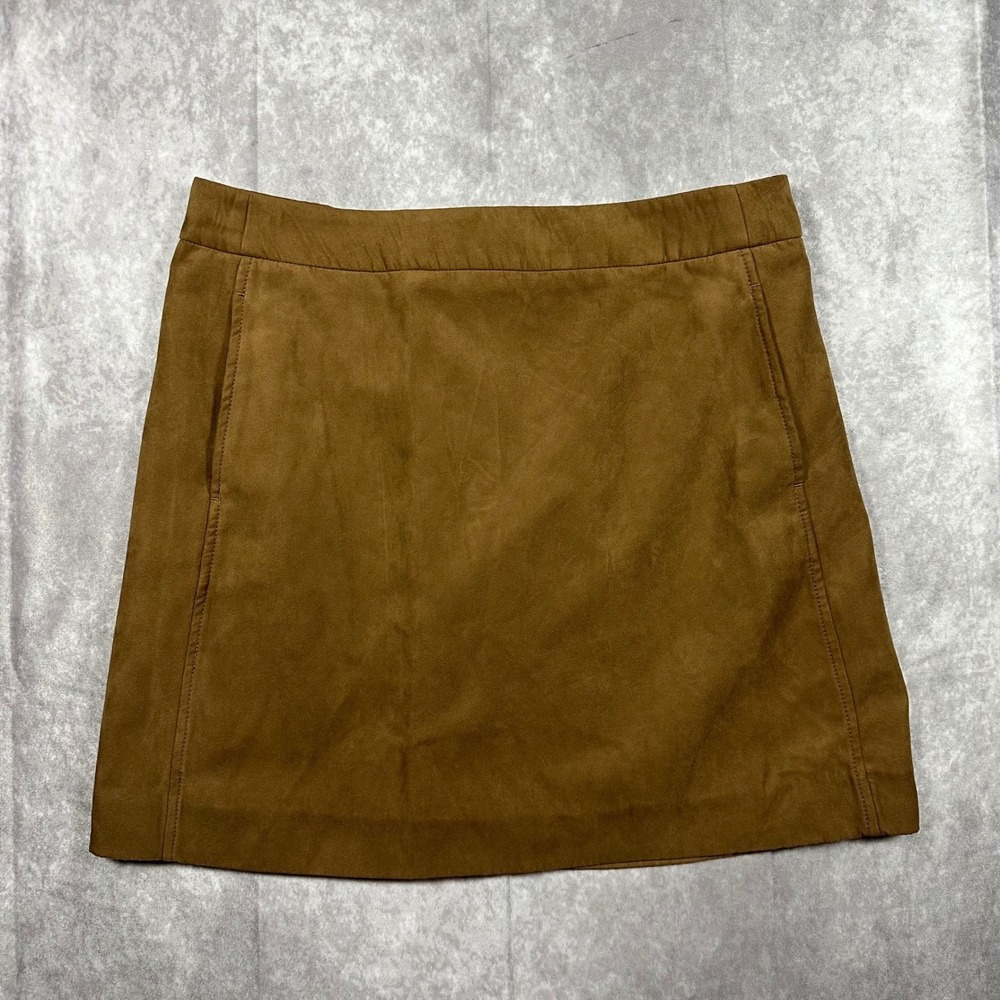 J.Crew Re-Imagined Faux Suede Mini Skirt Brown Womens 14 Pocketed A-Line Preppy